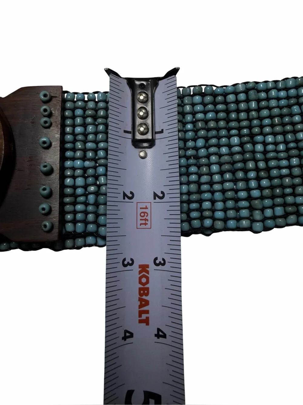 Southwest Turquoise BEADED Stretch BELT  Wooden Buckle Size Large